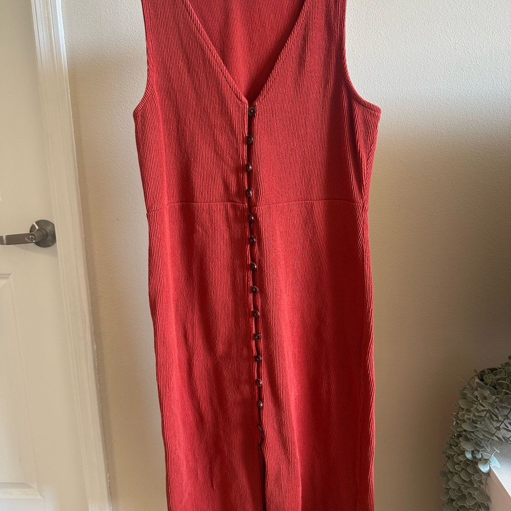 Madewell 💯 Cotton Button‑Front Midi Dress in Rust - Picture 3 of 10
